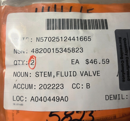 SUBMARINE SEAWOLF CLASS SSN 5001003 FLUID VALVE STEM, NUT 4820-01-534-5823 USA