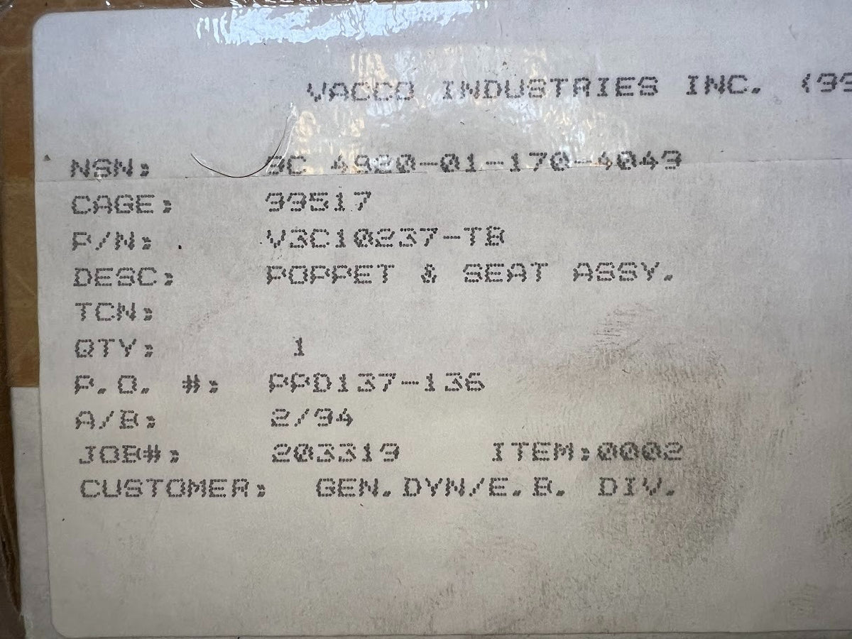 Poppet And Seat Assy V3C10237-TB NSN 4820-01-170-4049 - photo 8