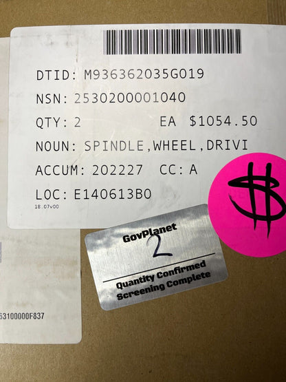 LIGHT ARMORED VEHICLE 10618665 DRIVING NONDRIVING WHEEL SPINDLE 2530-20-000-1040