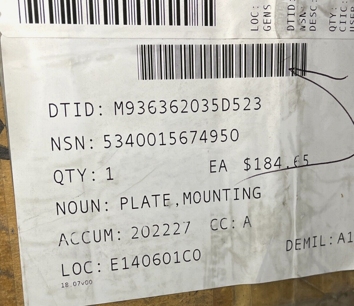 624KR UTILITY, LOADER YZ121053 DUAL BRAKE MOUNTING PLATE 5340-01-567-4950