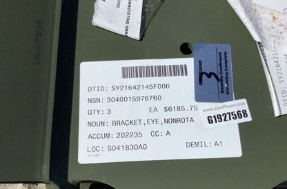 (1) WATER TRAILER 600G NONROTATING SHAFT EYE BRACKET C01J18019 3040-01-597-6760