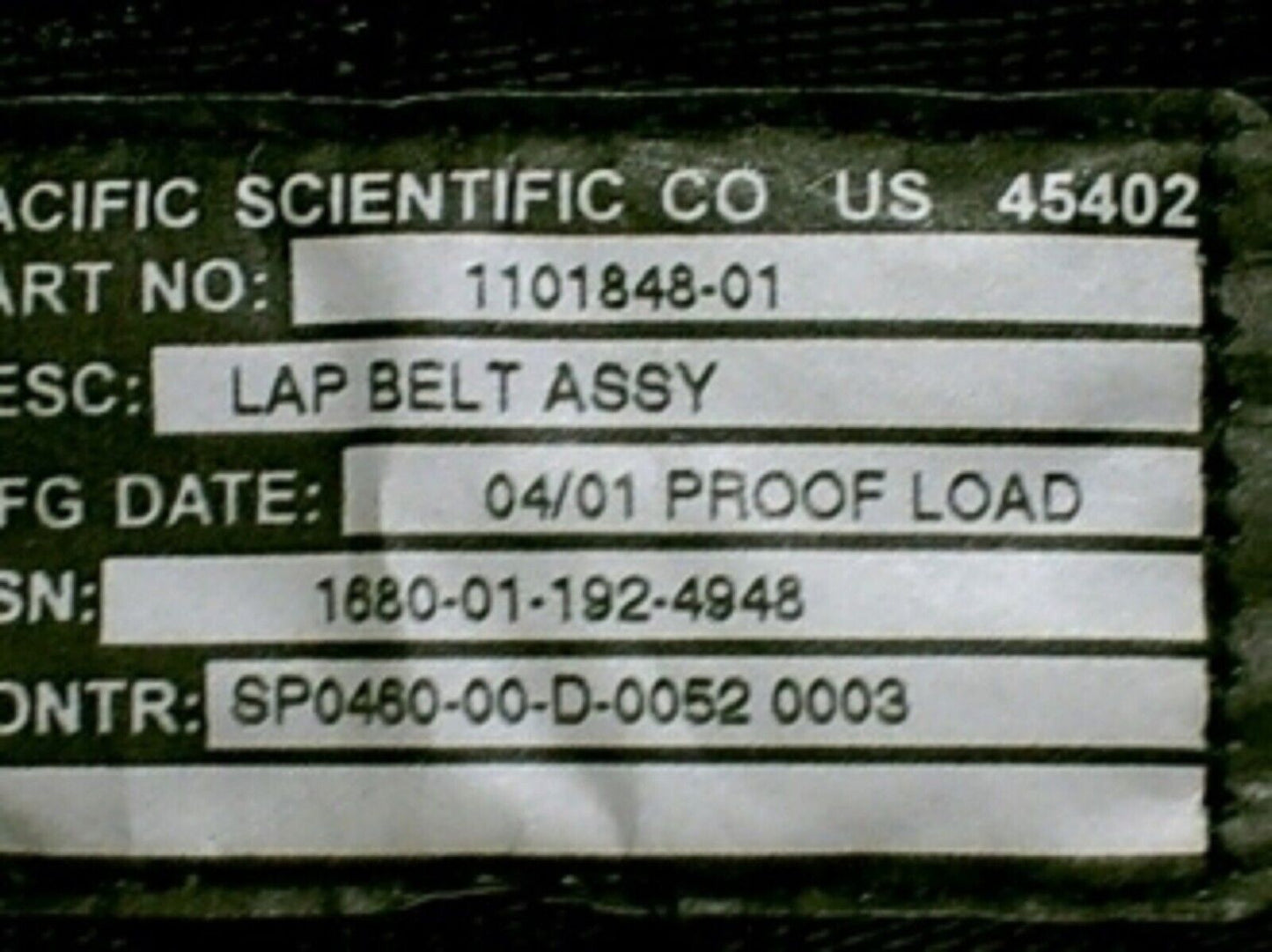 MEGGITT AIRCRAFT SAFETY SEAT BELT 1101848-01 1680-01-192-4948