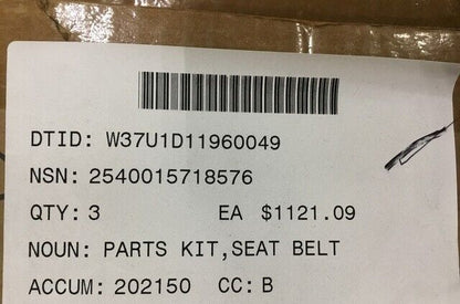 M998 HUMVEE FMTV MTV 57K6027 GUNNER RESTRAINT SEAT BELT KIT 2540-01-571-8576