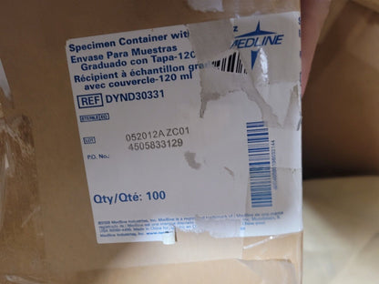 MEDLINE DYND30331 SPECIMEN CUP PLASTIC 4 OZ STERILE BLISTER PACKAGE 100S