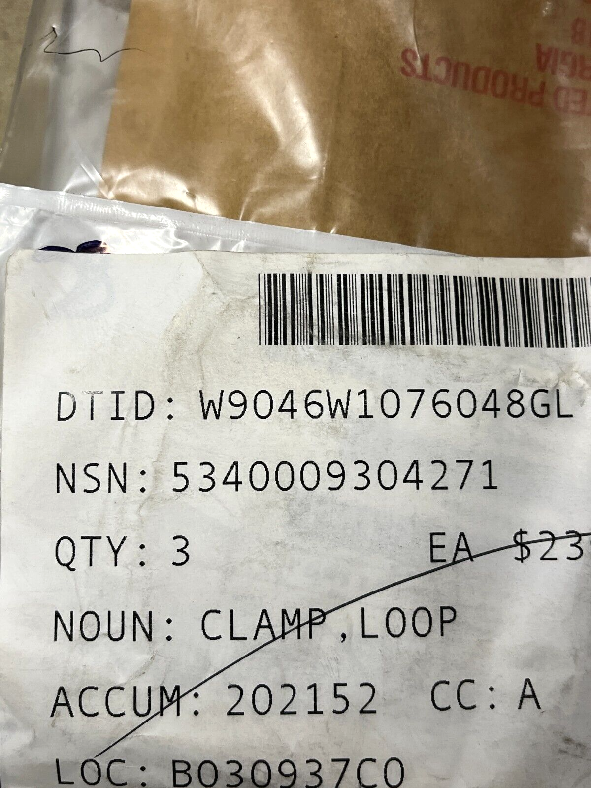 MILITARY M12A1 B5-45-3159 LOOP CLAMP 5340-00-930-4271