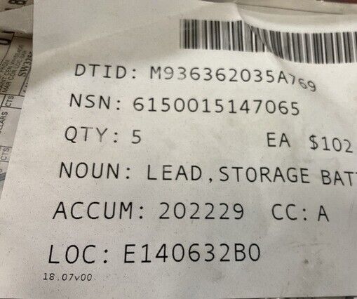 MATHENY MOTOR TRUCK TRACTOR A06-42593-088 STORAGE BATTERY LEADS 6150-01-514-7065