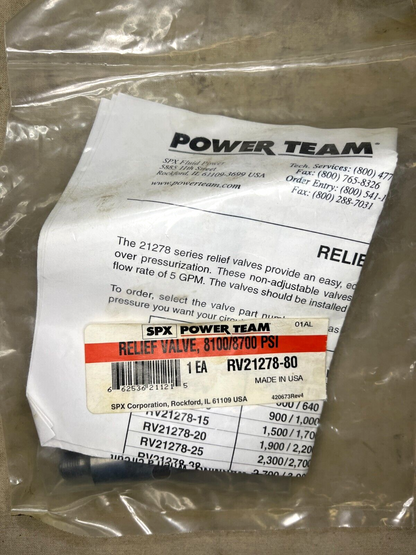 NEW SPX OEM 21278-80 SAFETY RELIEF VALVE 8100/8700 PSI 2127880 4820-01-297-4506