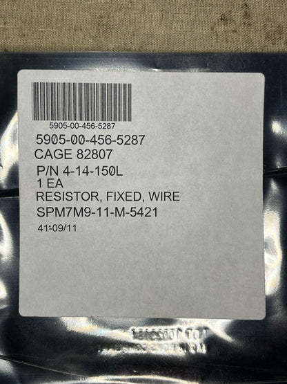 MILWAUKEE RESISTOR 4-14-150L WIRE WOUND FIXED RESISTOR 5XM150 5905-00-456-5287