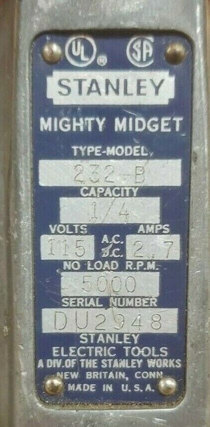 Vintage 1958 Stanley 232-B Mighty Midget Drill (Still Works!)