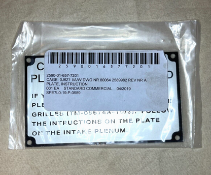 2590-01-657-7201 NAVAL SHIP INSTRUCTION PLATE 2589982