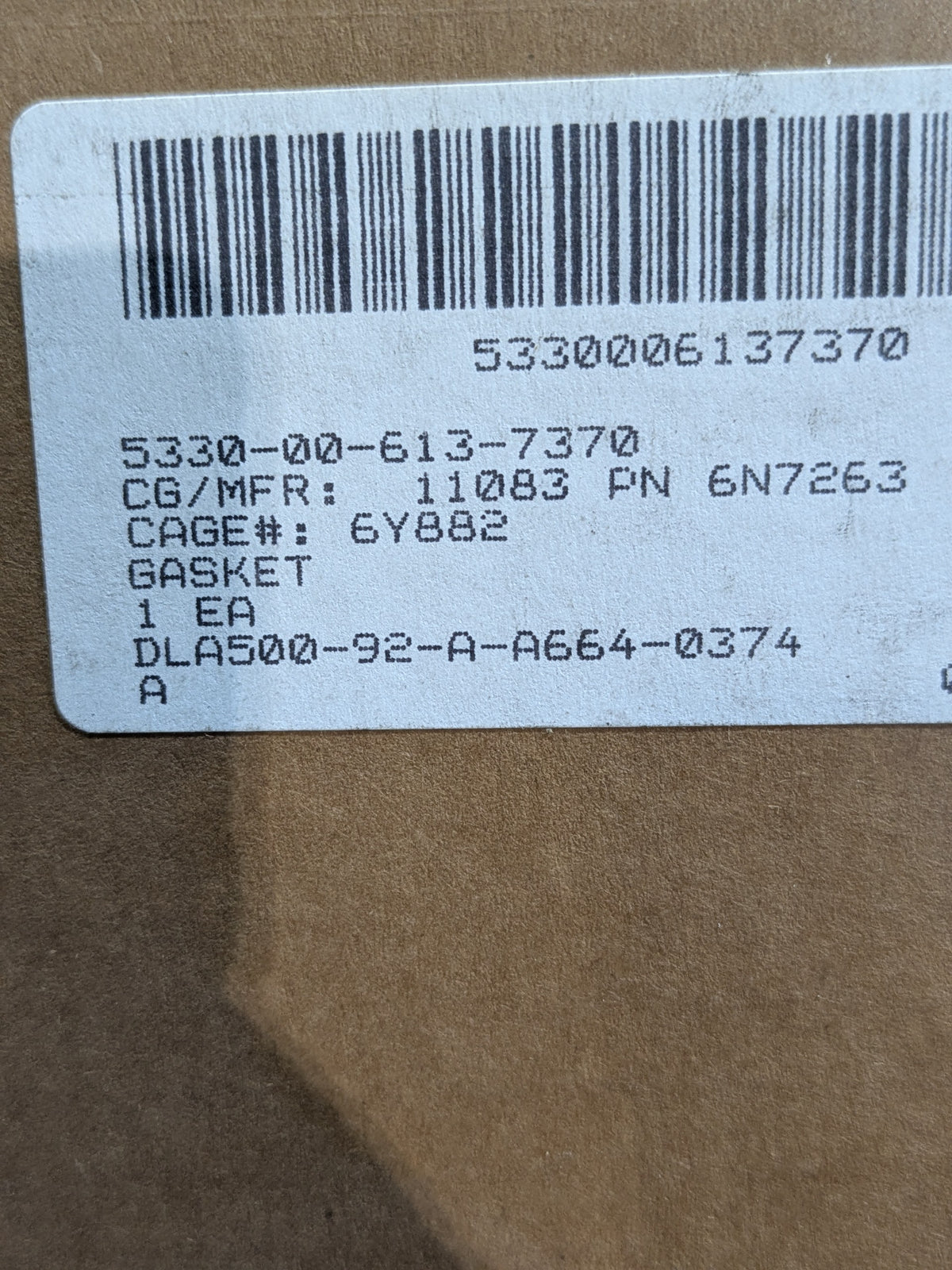 Caterpillar 6N7263 Cylinder Head Gasket - NSN 5330-00-613-7370 - inventory label