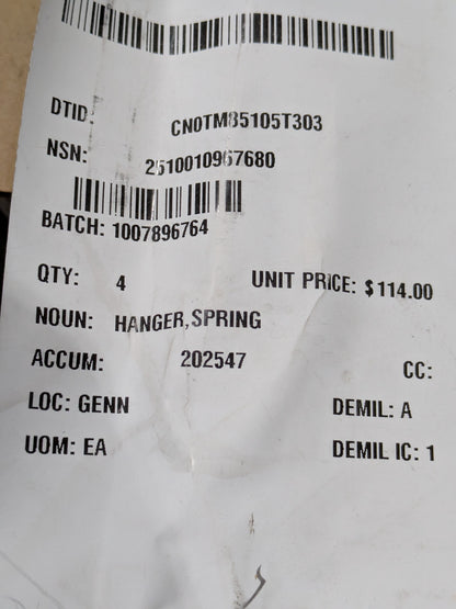 General Motors LLC 6271344 Spring Hanger - NSN 2510-01-096-7680 - inventory label