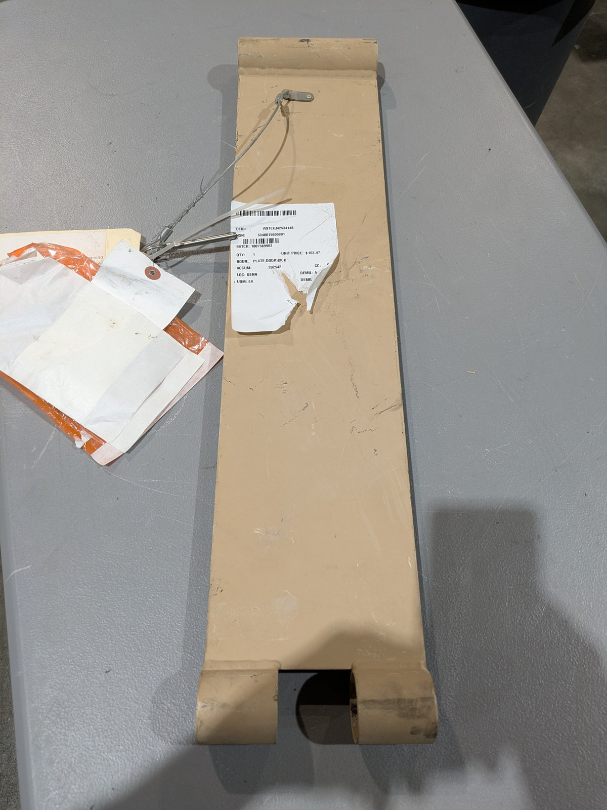 U S Army Tank Automotive Command 12441960-001 Door Kick Plate - NSN 5340-01-560-0801 - inventory label