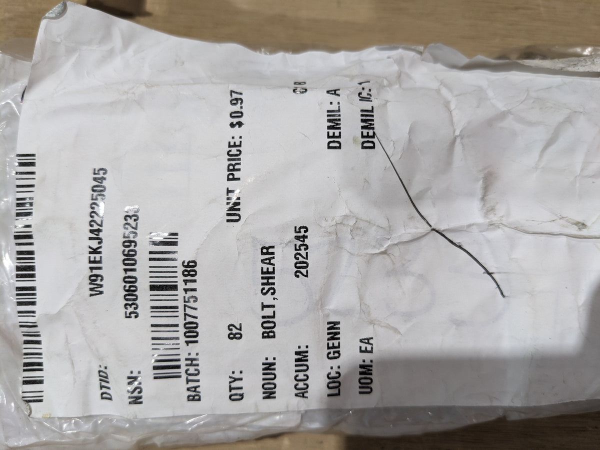 National Aerospace Standards NAS6204-48 Shear Bolt - NSN 5306-01-069-5233 - inventory label