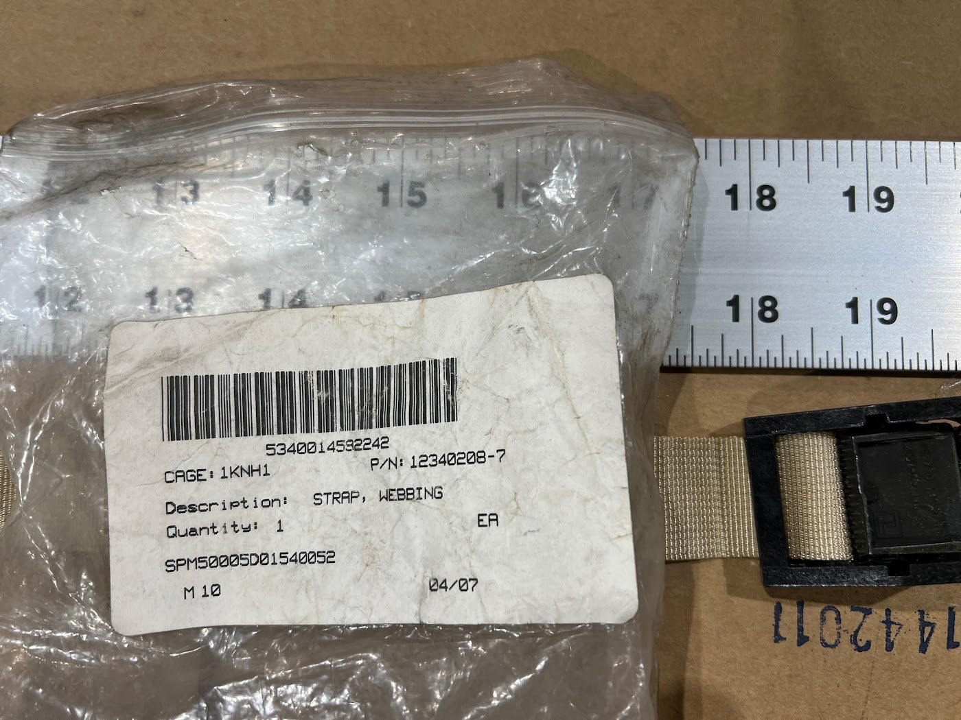M939 Series 5-TON Truck 12340208-7 33.5800" to 33.6200" Length tan Webbing Strap NSN 5340-01-459-2242 OEM New — photo 5