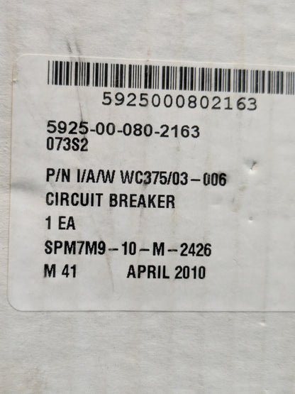 Federal Specification W-C-375/3 Circuit Breaker - NSN 5925-00-080-2163 - inventory label
