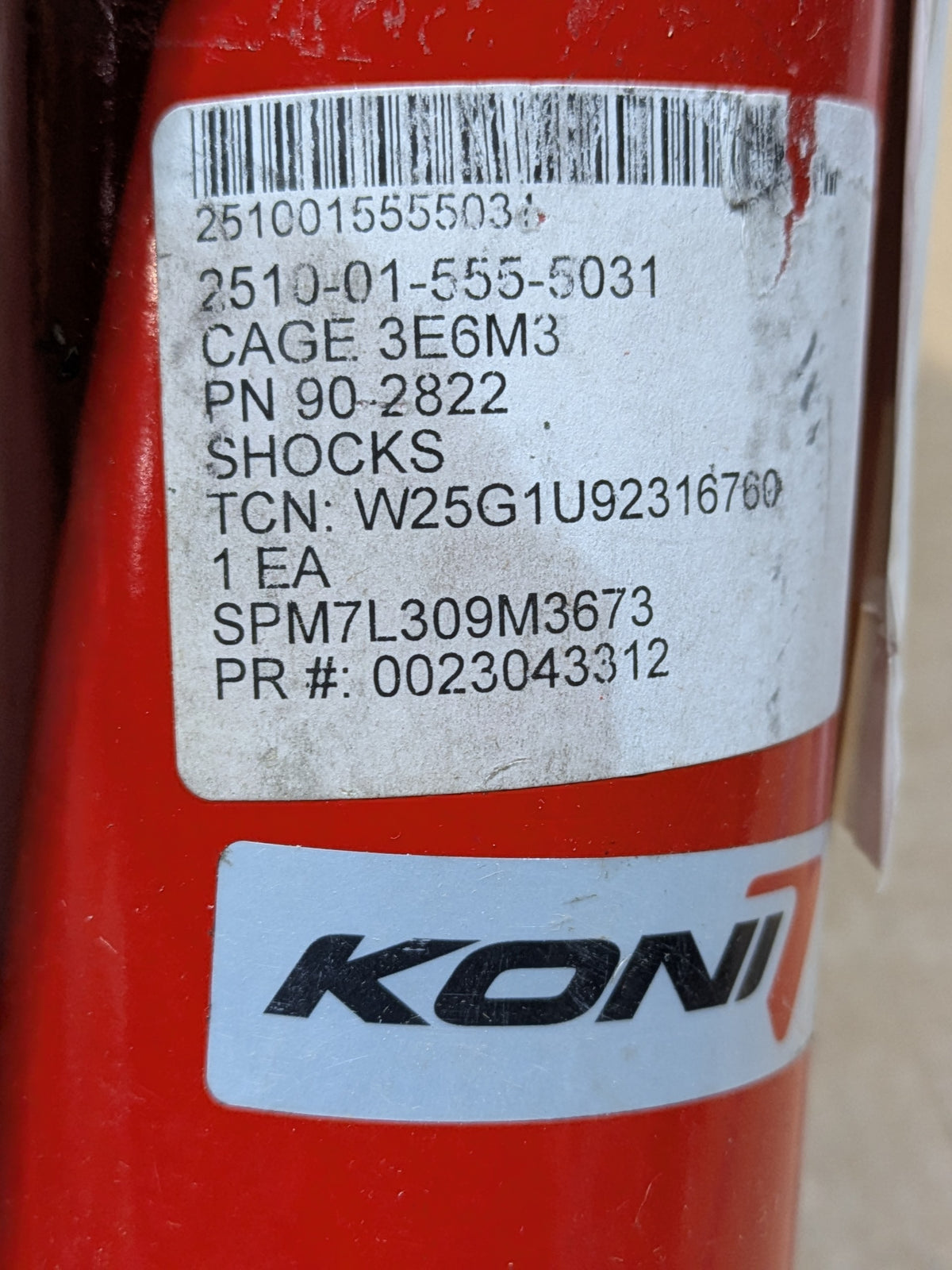 KONI NA LLC 90-2822 Shock - NSN 2510-01-555-5031 - inventory label