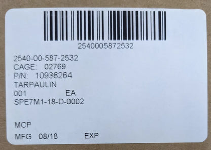 Military Green 12' x 17' Vehicle Tarpaulin Tarp – 10936264 – NSN 2540-00-587-2532