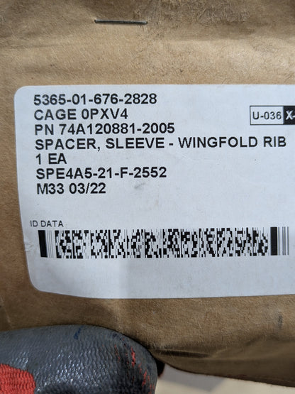The Boeing Company 74A120881-2005 Sleeve Spacer - NSN 5365-01-676-2828 - inventory label