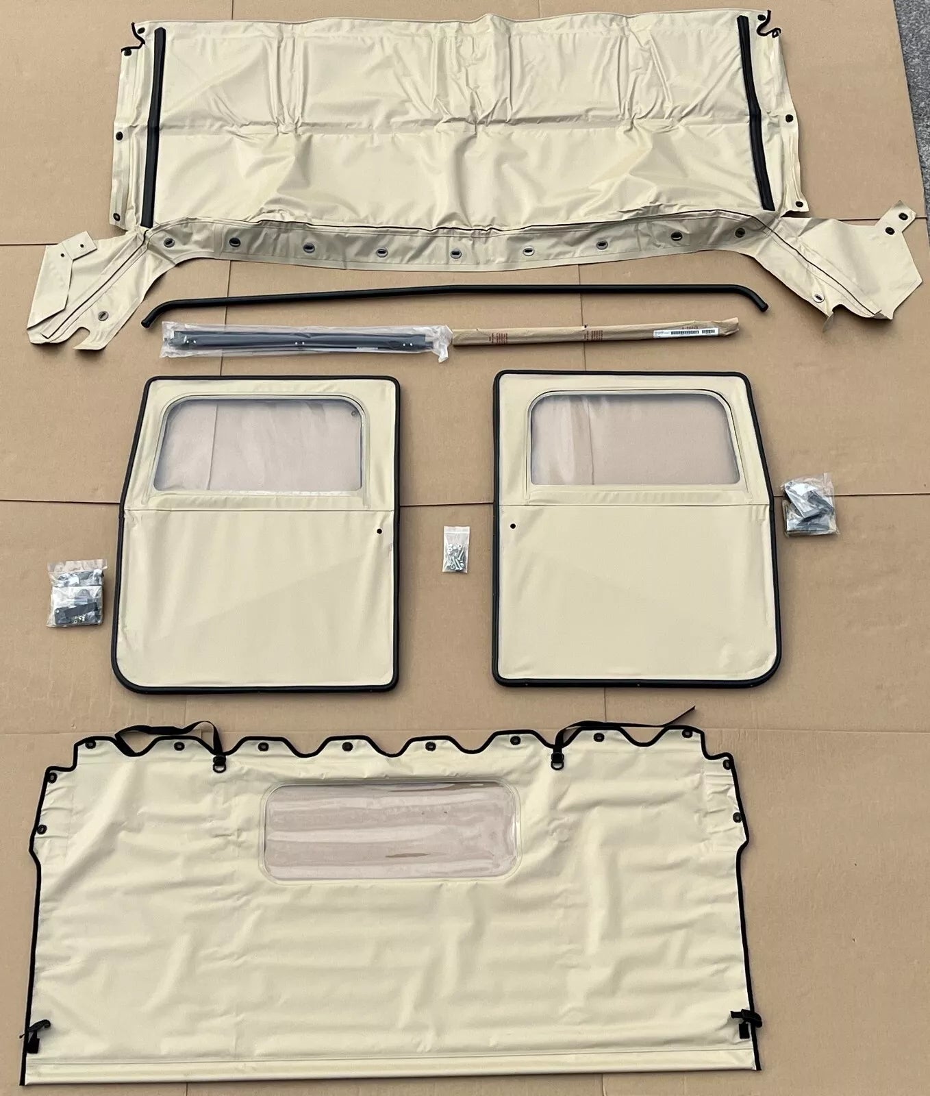 M998 HMMWV HUMVEE 2 MAN TAN SOFT TOP KIT 2 DOOR SET CURTAIN BOW RAIL HARDWARE