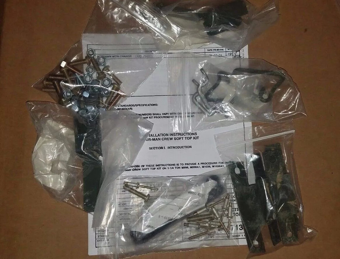HMMWV 4 MAN SOFT TOP KIT GREEN M998 C-Pillar/Bows/Rails/Hardware - (NO DOORS)