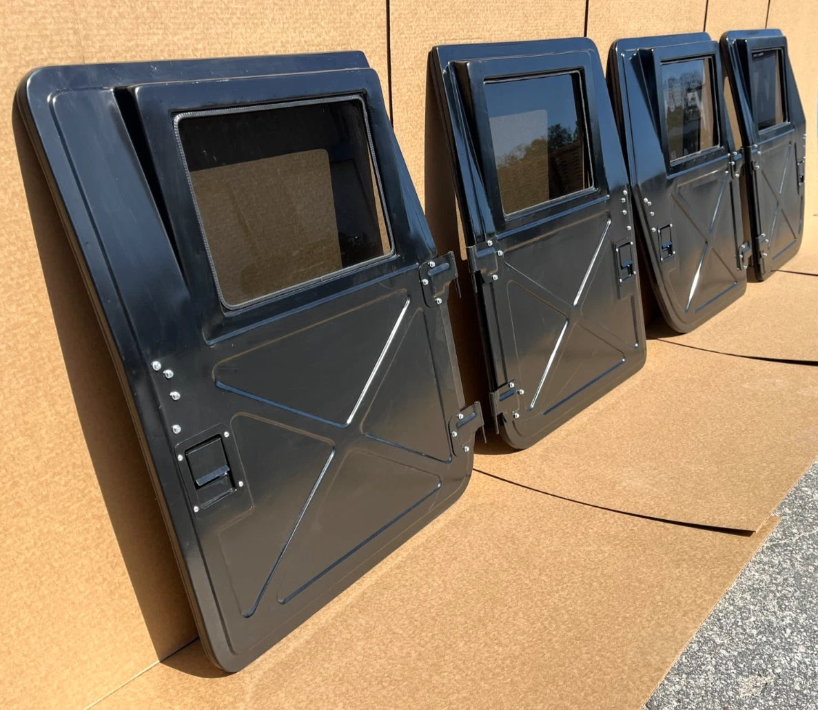 NEW STEEL HUMVEE HMMWV HUMMER H1 M998 X DOOR SET M1114 M1123 ETC FITS ALL HMMWV