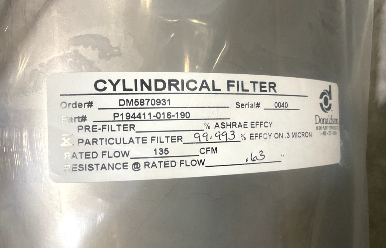 NEW DONALDSON P19-4411-016-190 CYLINDRICAL HEPA FILTER 99.97% FILTRATION 4330-01-418-0039