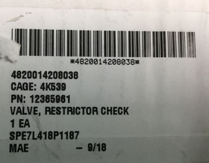 HYDAC VALVE 4820-01-420-8038  12365961 SRKR-16-1.1/5-22