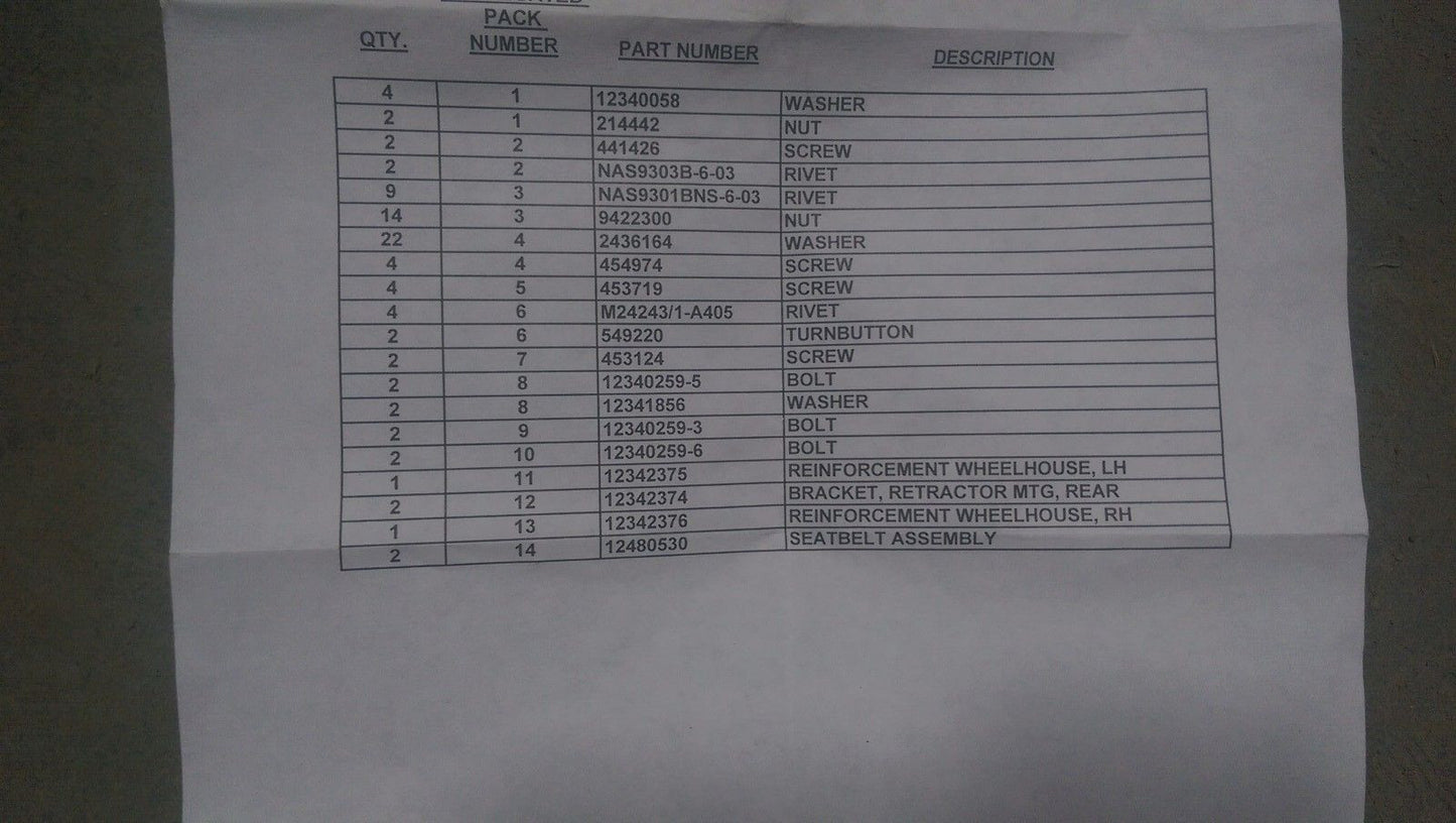 HMMWV Hummer H1 3 Point Rear Seatbelt Retrofit Kit  NEW,M998, HUMVEE n