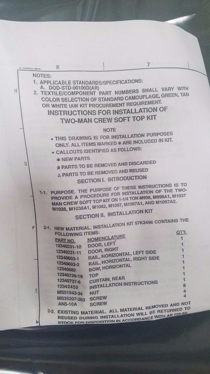 M998 HMMWV Humvee 2 MAN SOFT TOP KIT Camo 57K3496