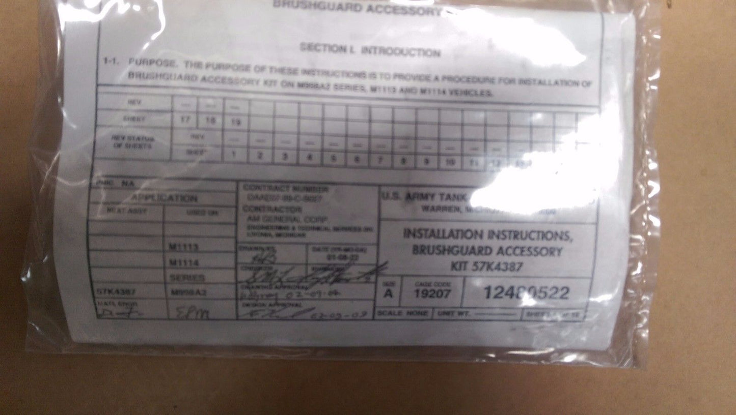 NOS HMMWV M113/114/M998 BRUSH GUARD GRILLE Humvee 57K4387 Military Truck Grille