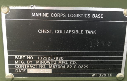 Minowitz 13222E7930 Collapsible 20,000 GALLON FUEL Tank 5340-01-058-6293