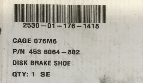 BRAKE SHOE KIT BAE 2530-01-176-1418 456 6064-802