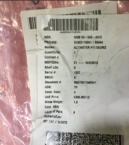 6685-00-045-4032	 B3363110004	 Kollsman   Pressurized Compartment Altimeters