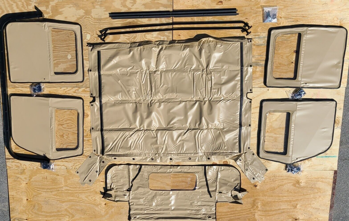 NEW HMMWV 4 Man Soft Top KIT TAN Humvee M998 4 Doors, C-Pillar, Bows, Rails, Roof M1123