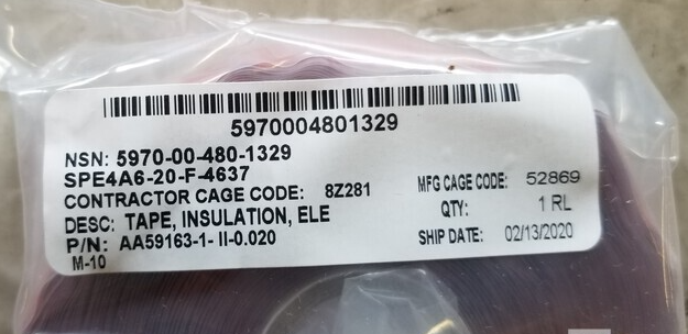 5970-00-480-1329	 Tape AA59163-1-II 0.020	 MIL-I-46852 TY2	 MILI46852M1TYPE2